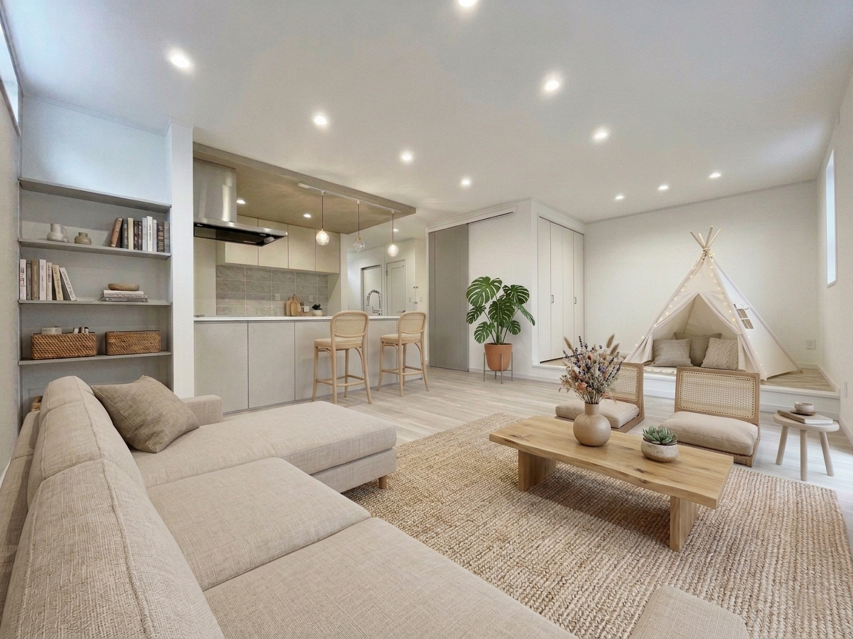 新座市 注文住宅：グレージュ×ゴールドの優しい温もりと上品な家